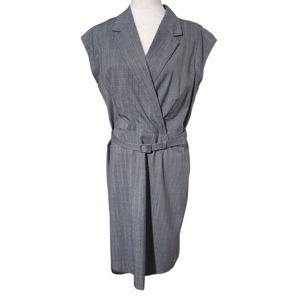 Banana Republic Sleeveless Gray Plaid Belted Wrap Dress Size 14 Womens Workwear - Picture 1 of 7